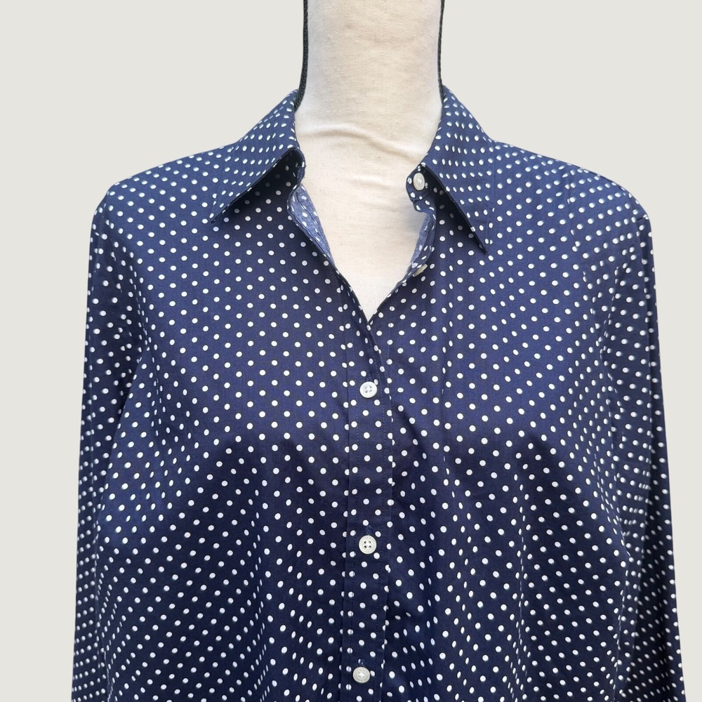 Lauren by Ralph Lauren Navy and White Polka Dot Button Up 1X